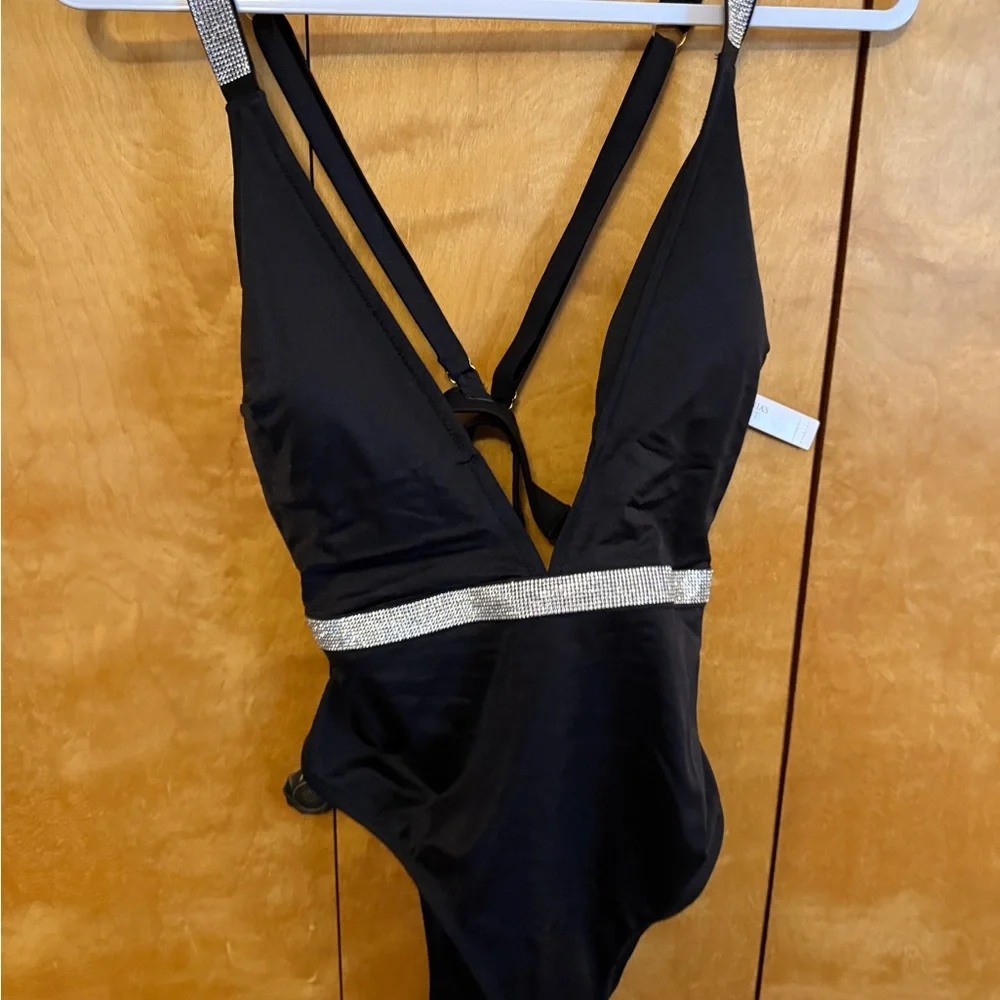 NWT * Victorias Secret One-Piece Swimsuit Shine Plunge Blaxk women XL